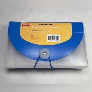 13 Pocket Coupon Organizer Storage Divider Dual Expansion Blue White Staples NEW